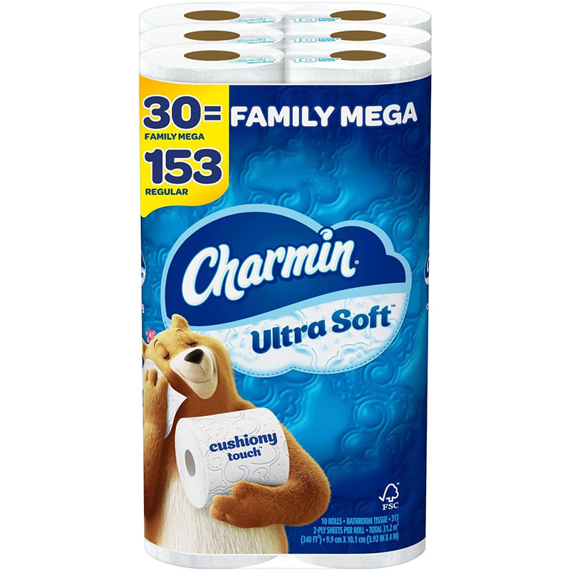 Charmin Ultra Soft Cushiony Touch Toilet Paper, 30 Family Mega Rolls = 153 Regular Rolls (Packaging May Vary)