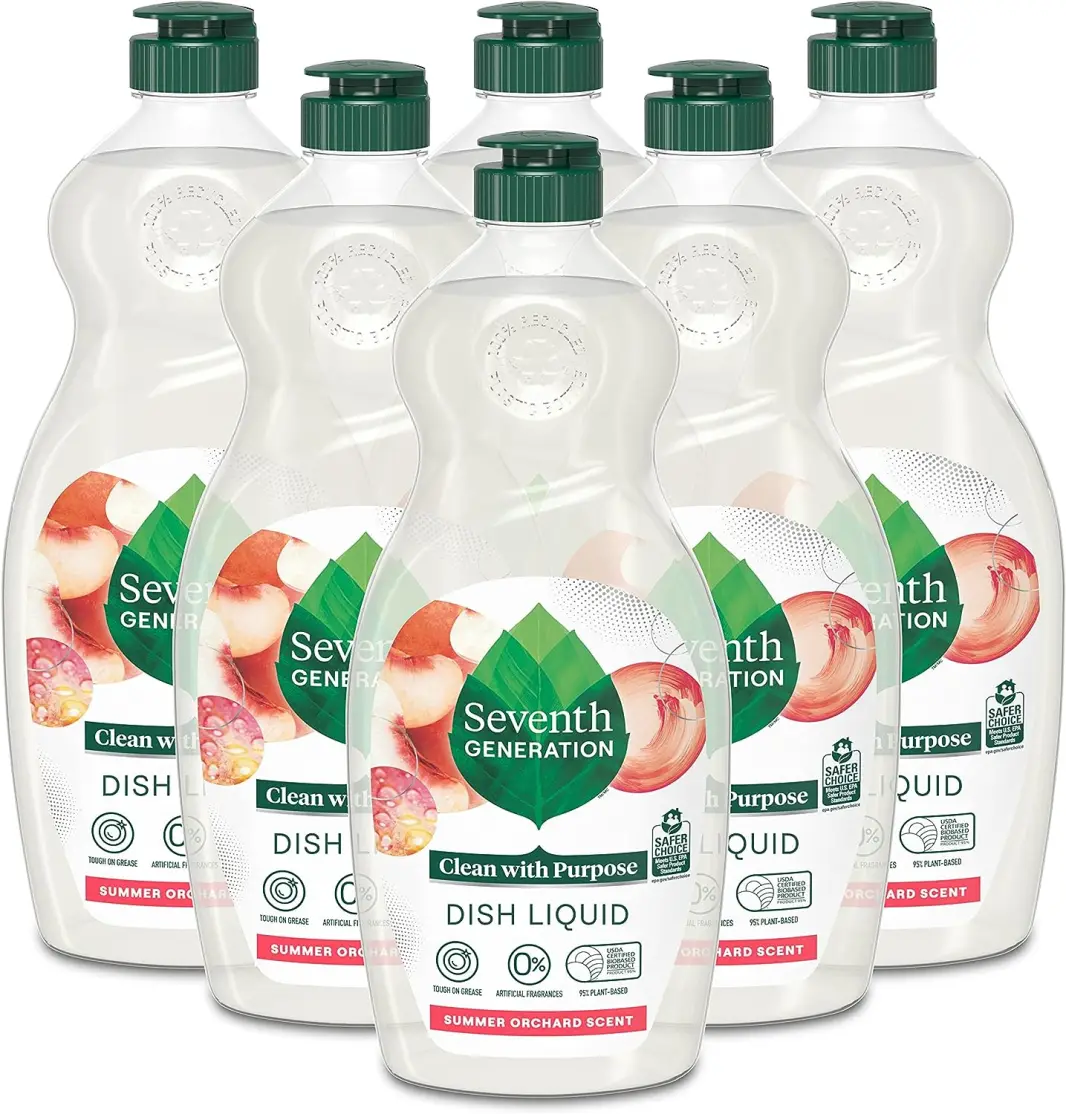 Seventh Generation Dish Soap Liquid, Fragrance Free, 19 oz, Pack of 6