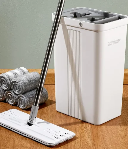 JOYMOOP mop and bucket with Wringer Set, Flat ,for floor cleaning with 3 Microfiber Pads, Wet and Dry Use, Household cleaning Tools, for Hardwood, Laminate, Tile